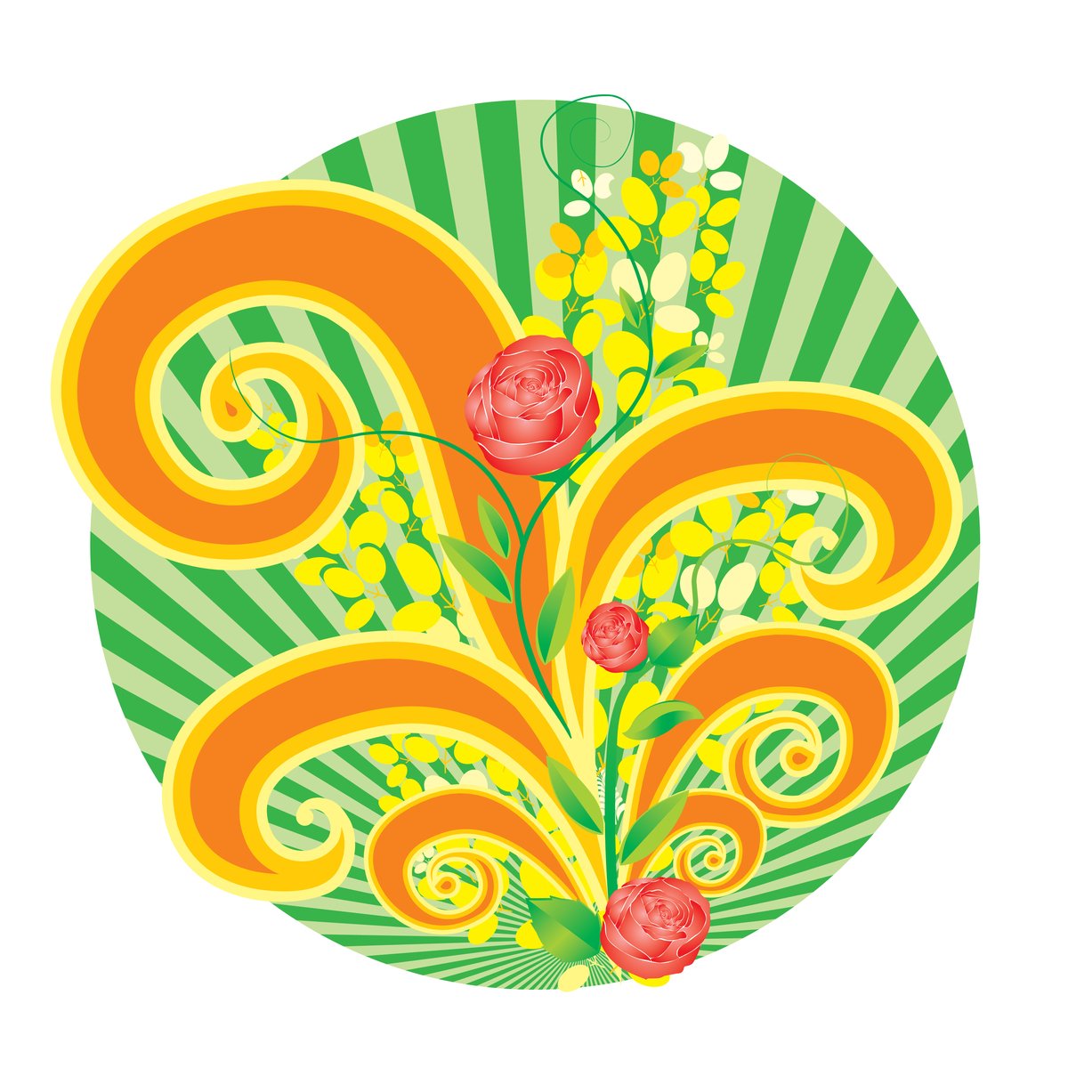 flowers on an orange, green and yellow striped background