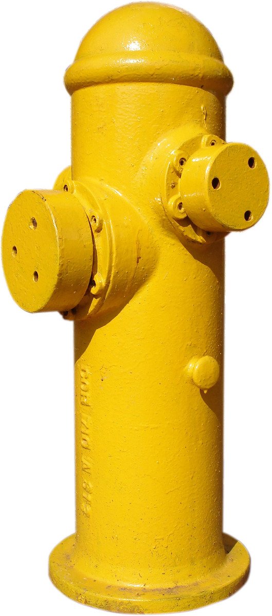 a yellow fire hydrant that has six holes in the top