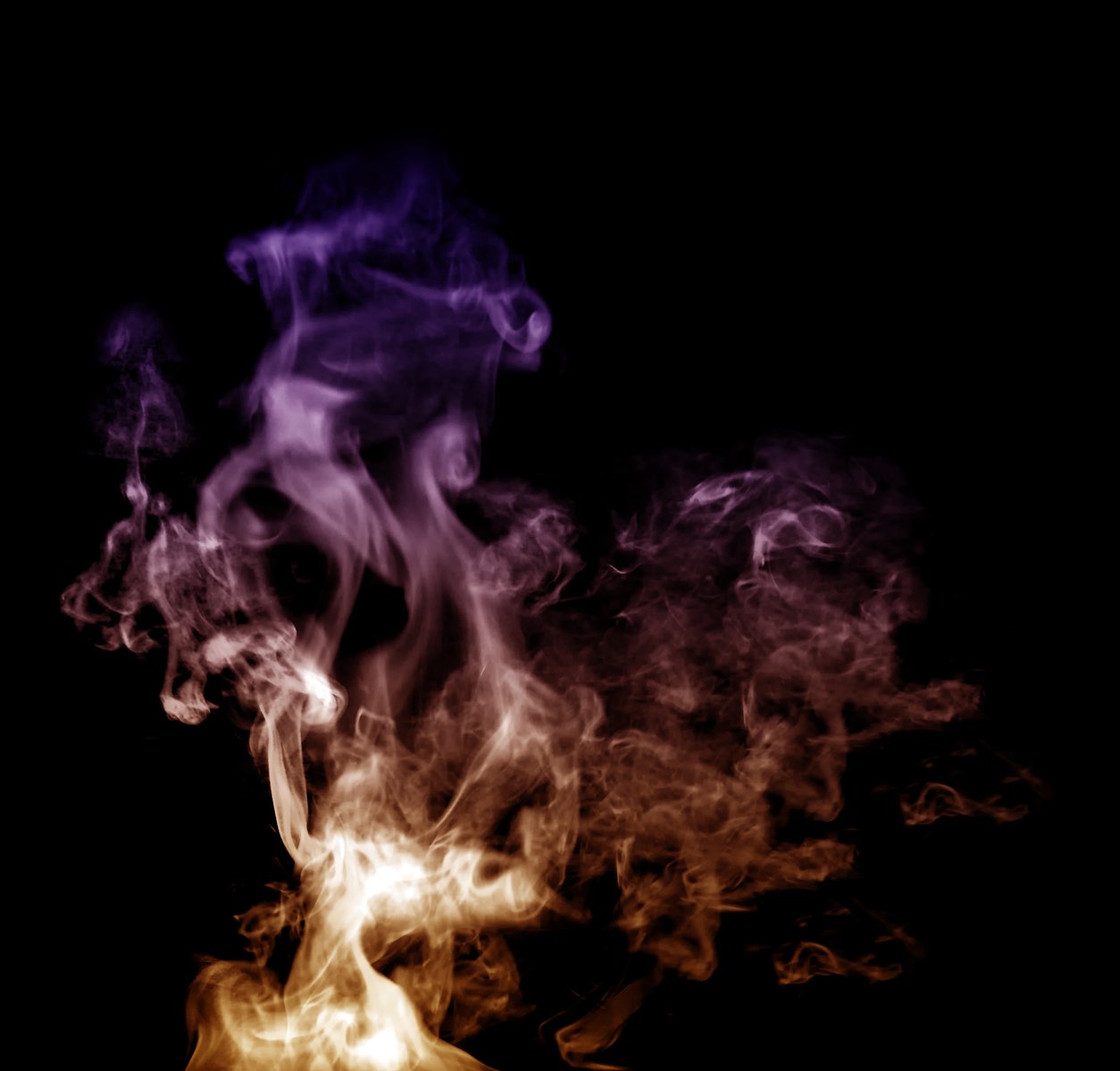 purple and yellow flames against a black background