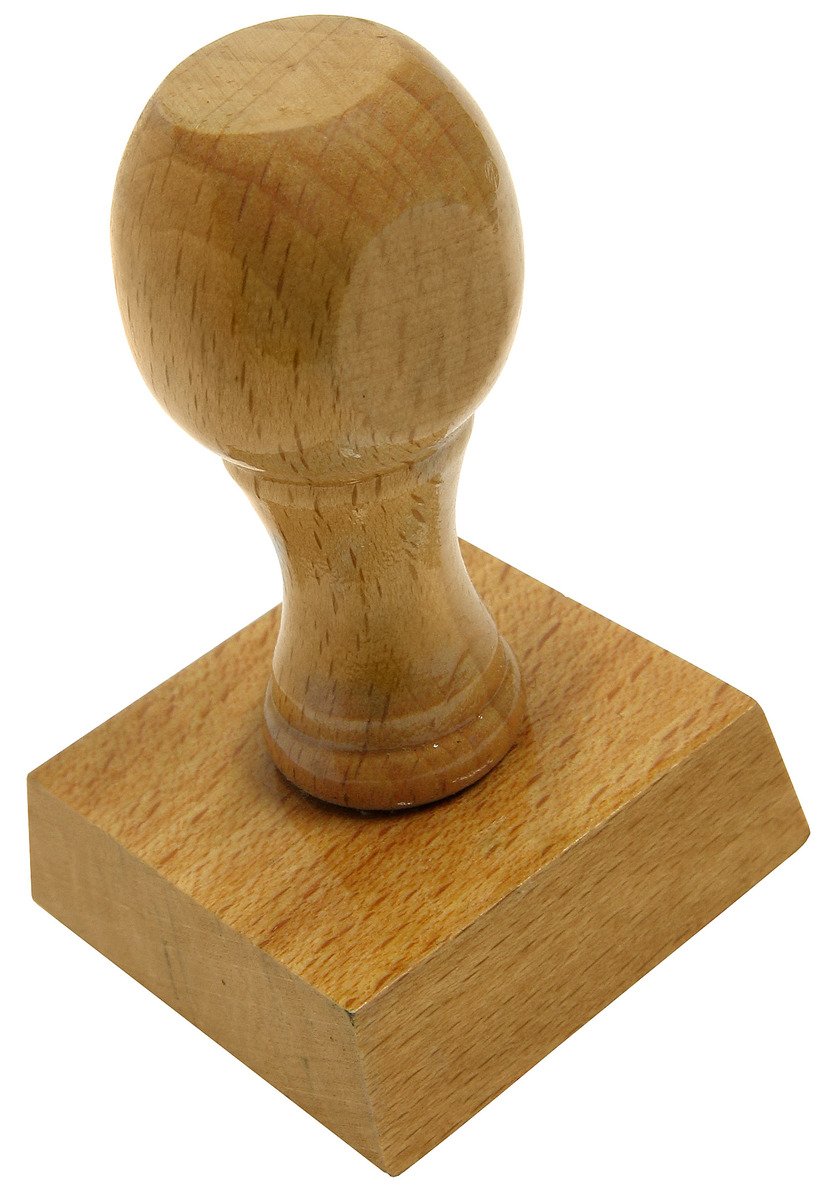 a wooden stamp with a wooden handle and a metal on
