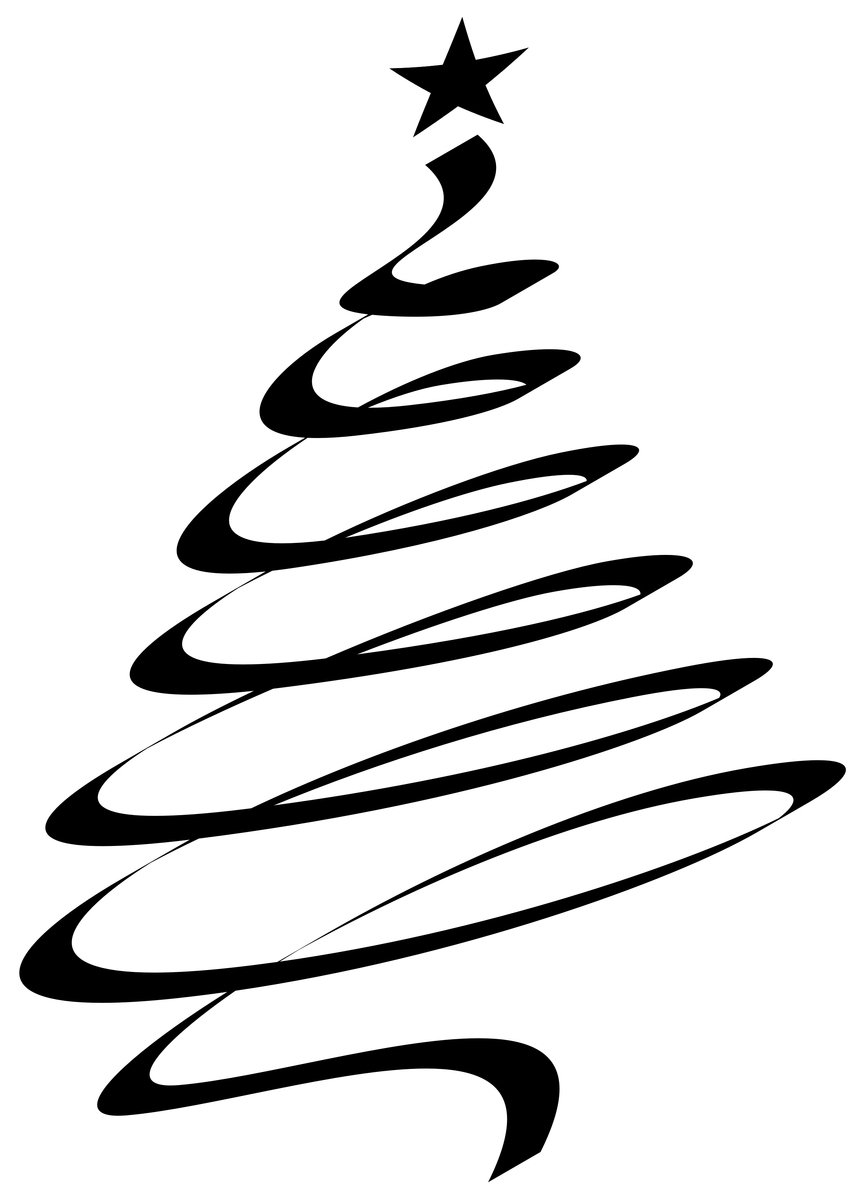 a christmas tree drawing that is black and white