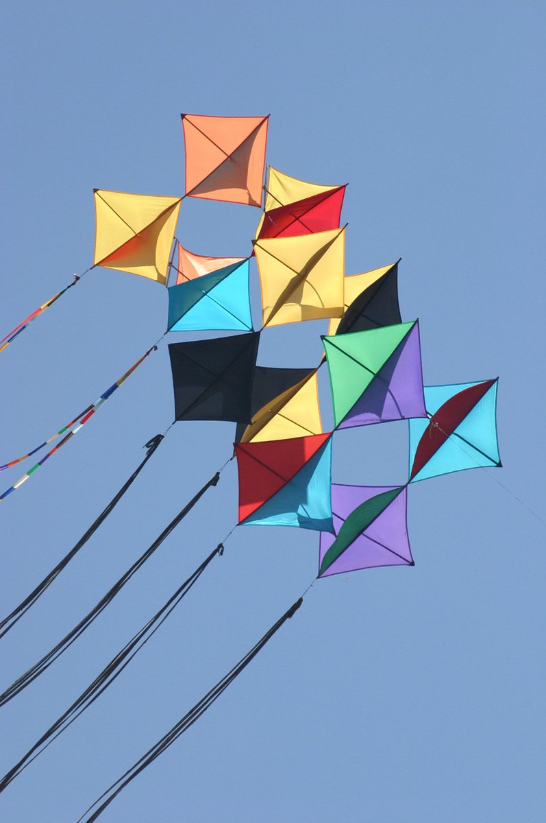 some kites that have been flown in the air