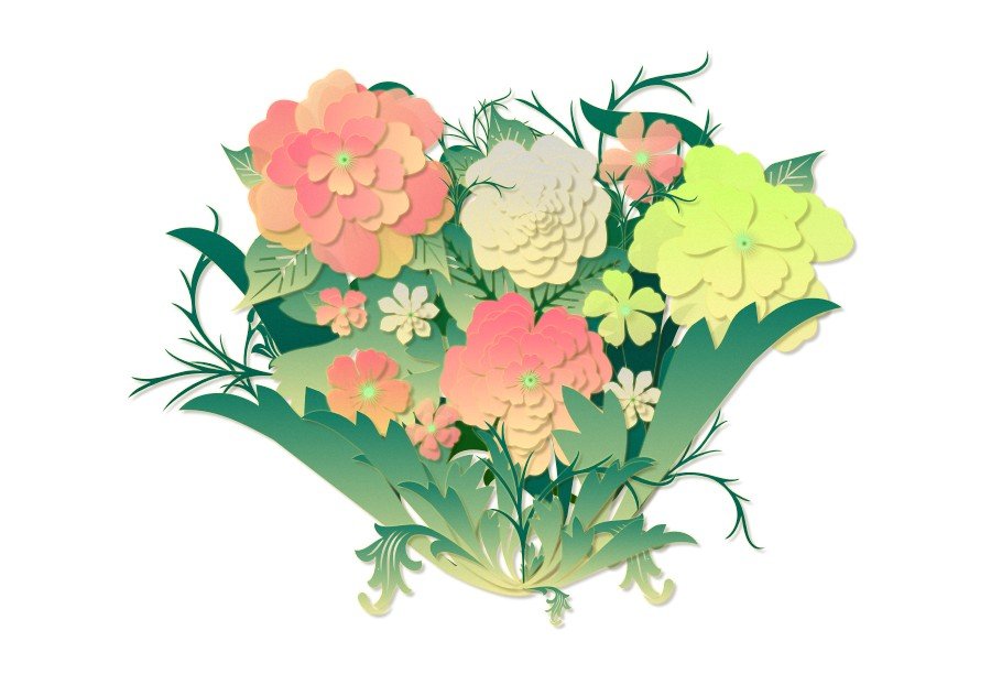 digital colorized bouquet with flowers in the center