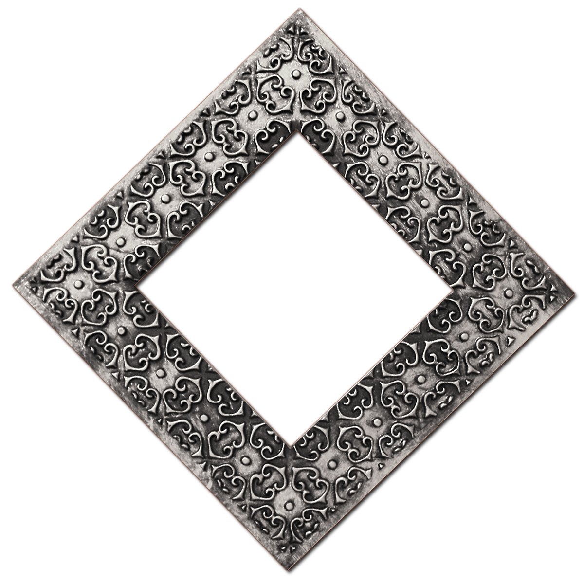 a square shape that has a pattern of black and silver designs on it