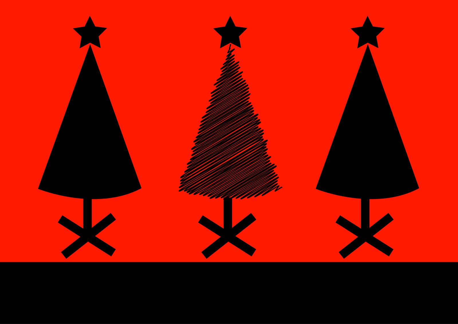 three black trees on red and black background