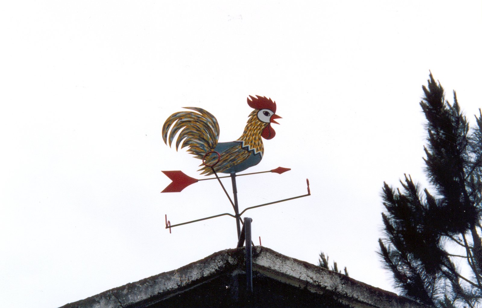 a weathervane that has an rooster on top of it