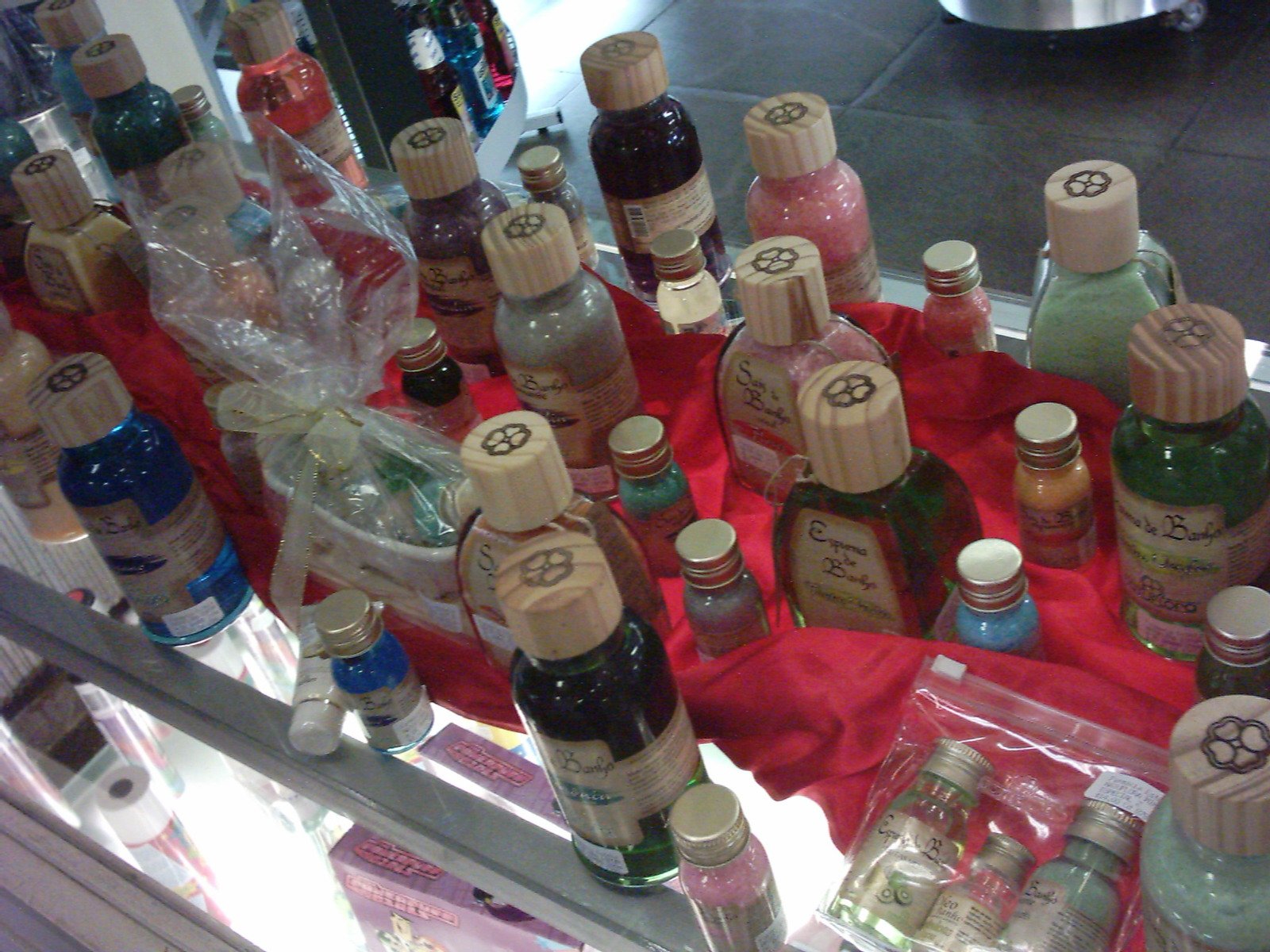 several bottles and jars of various types on display