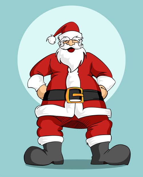 a cartoon santa clause holding his hands in his pockets