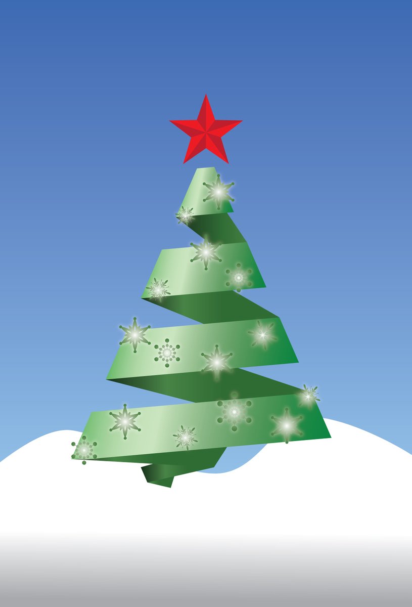 green christmas tree with star and snow scene