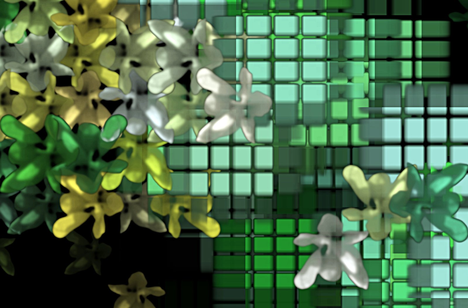 an artistic 3d image with some clovers in different colors