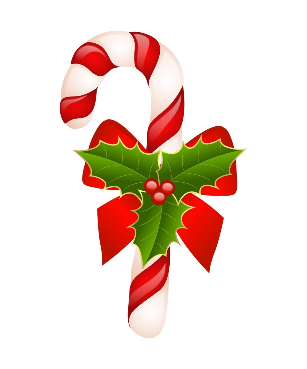 candy cane and holly leaves with ribbon clipart