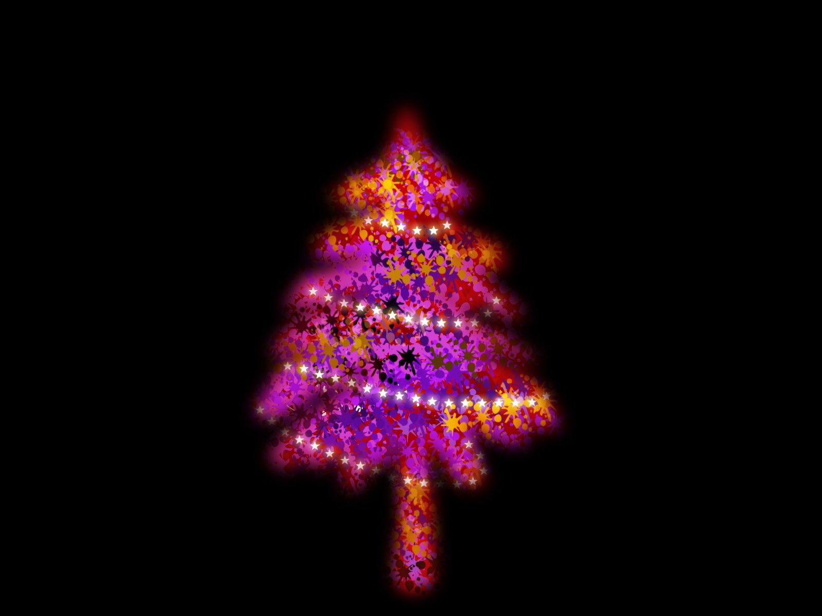 a lit up christmas tree against a black background