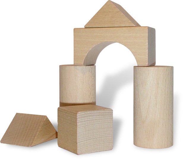 wooden blocks and arch made from various wood construction materials
