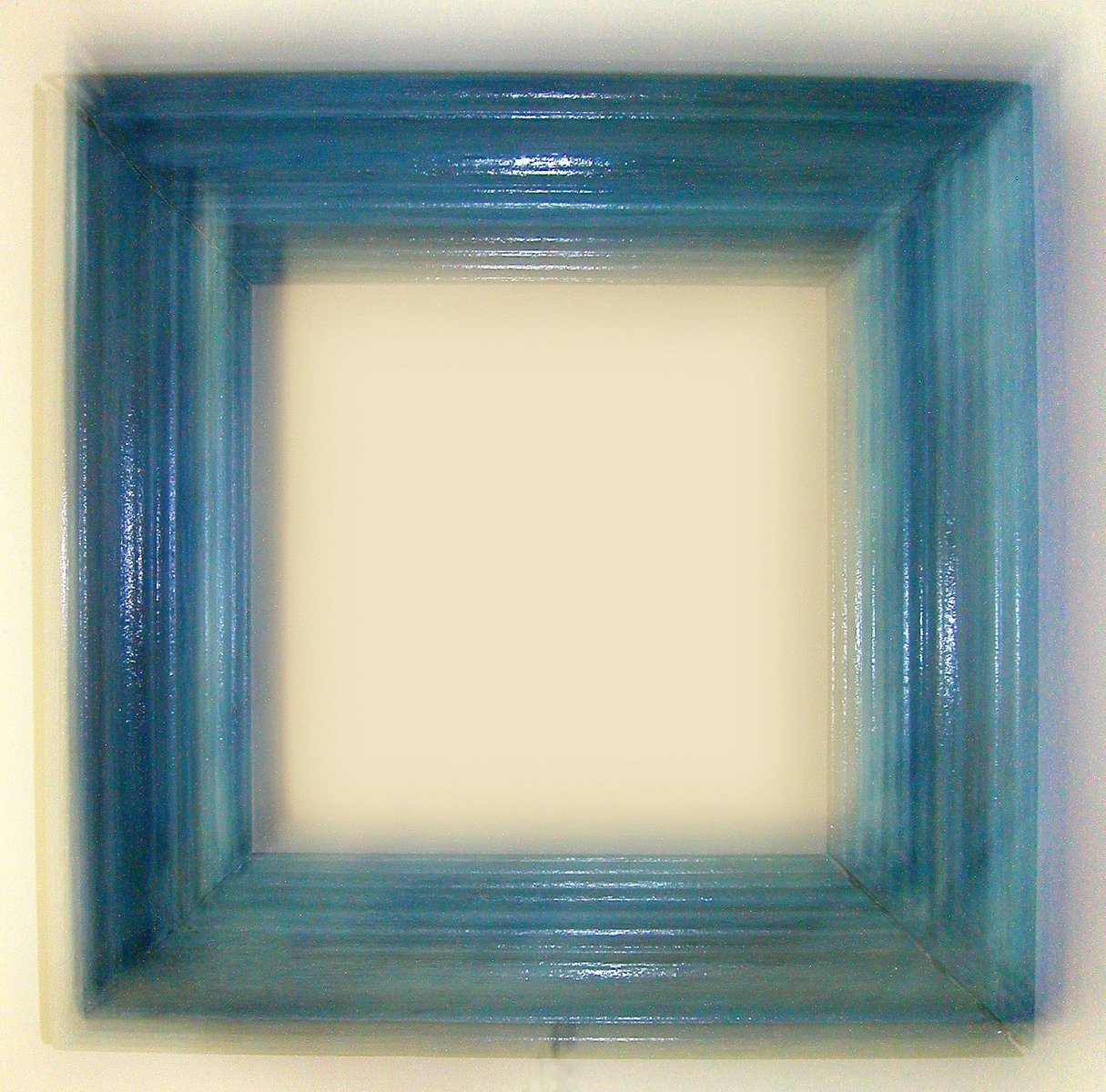 a blue and white po frame is displayed in this image
