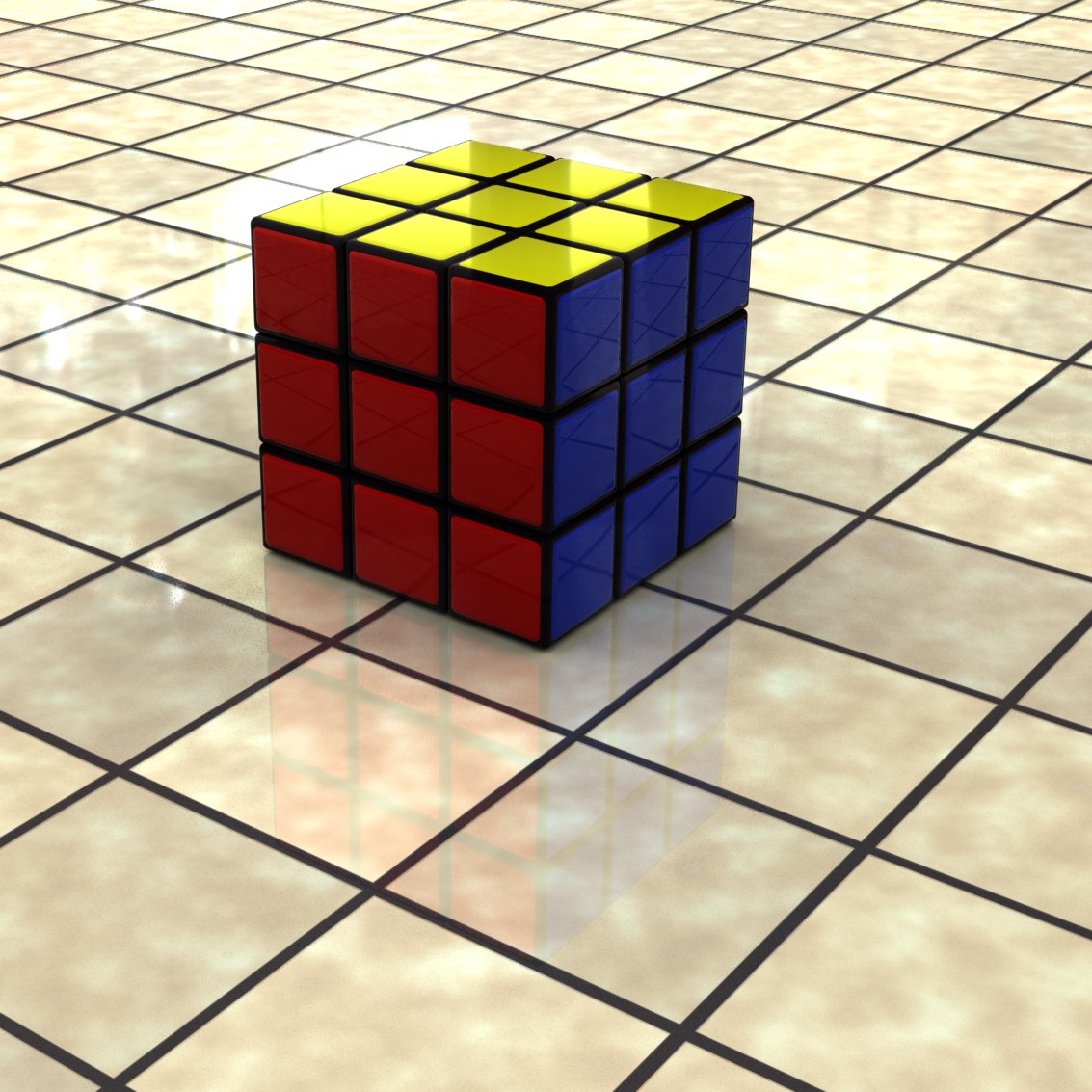 a rubik cube sitting on top of a tiled floor