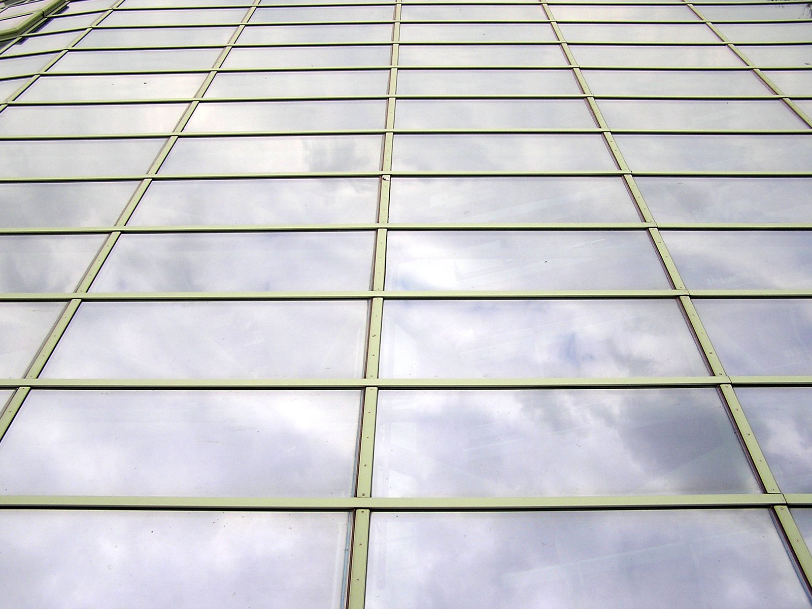 an image of a big building's windows looking up