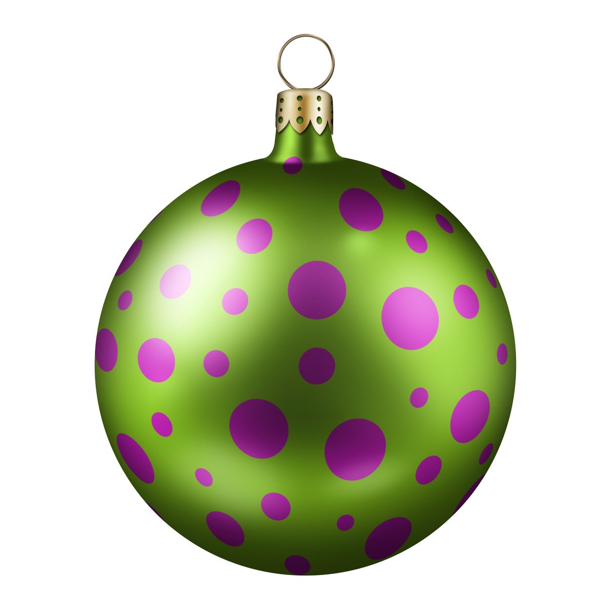 a green ornament with purple dots