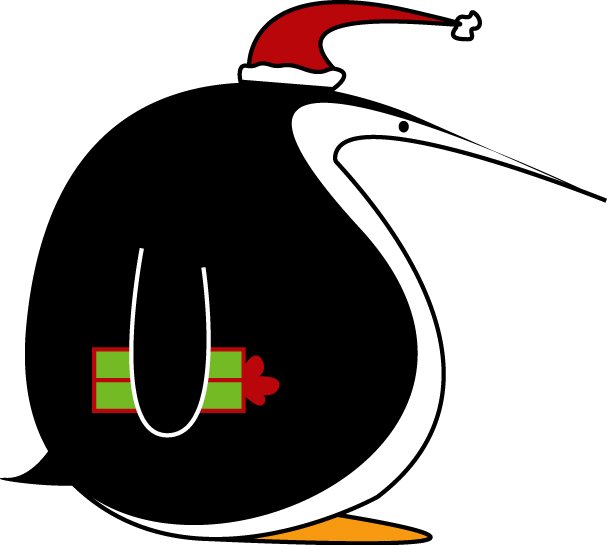 the penguin wearing a red santa claus hat