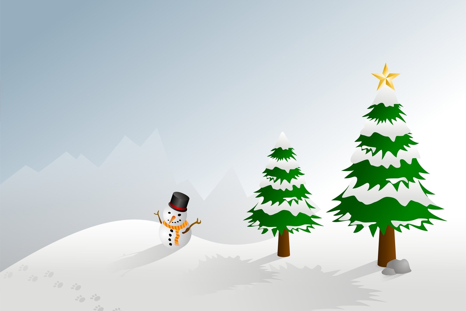 a snowman near a christmas tree with an embellishment
