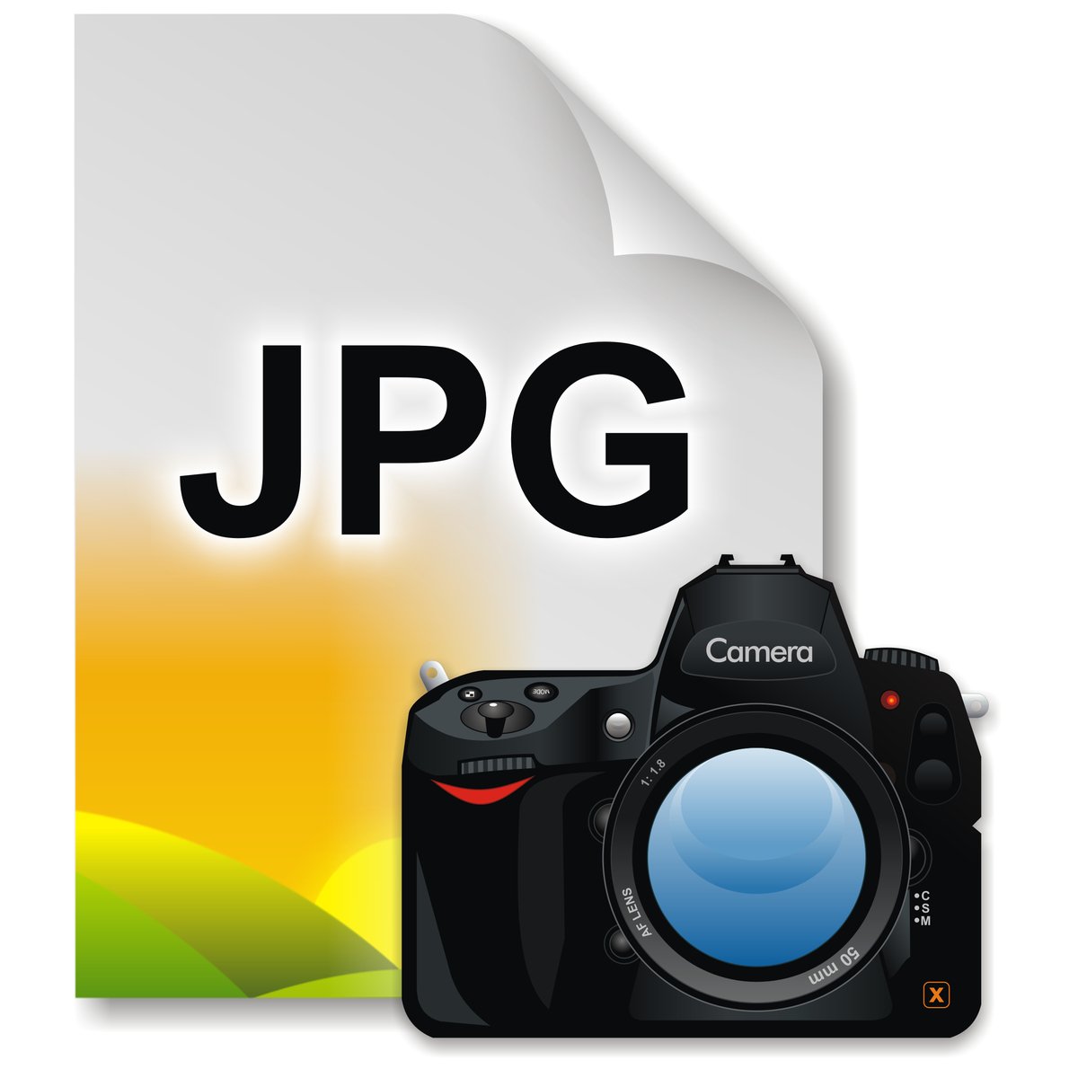 a camera with a large white background and the words jpg on it