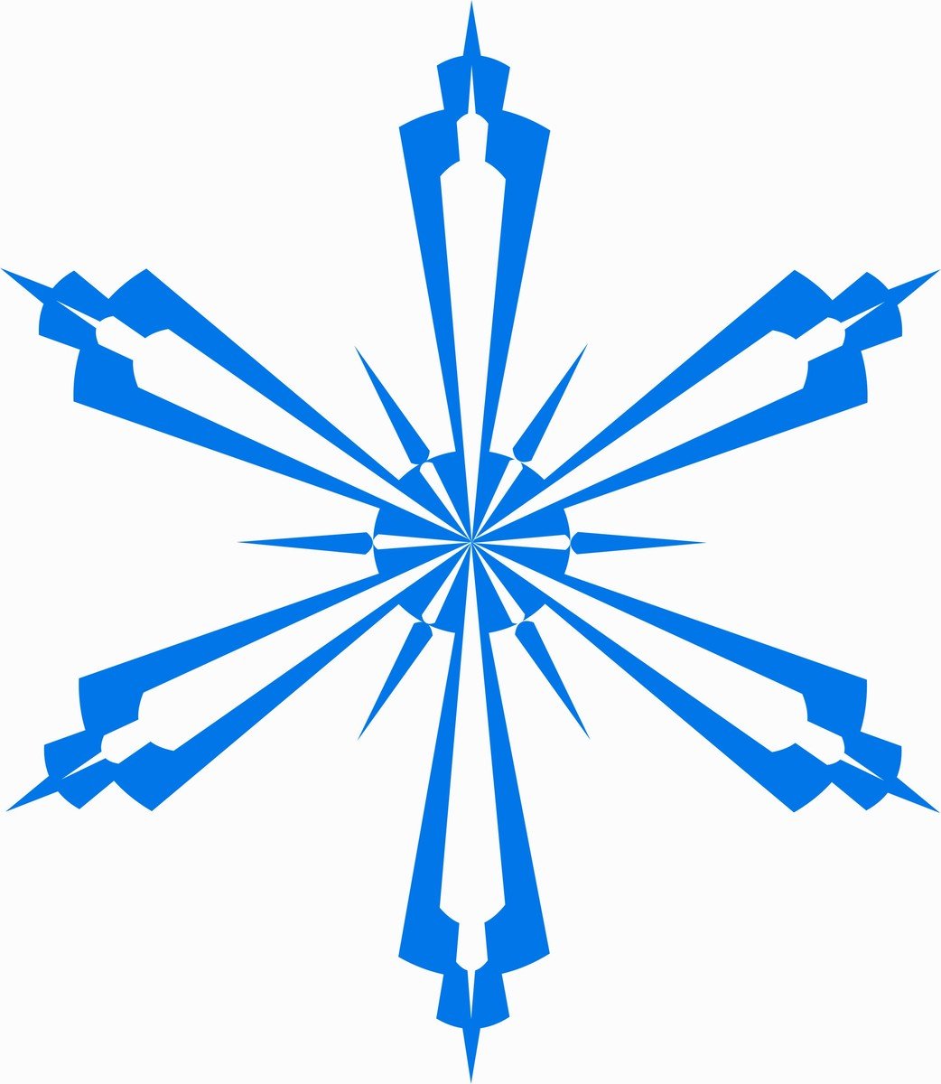 a blue snowflake with arrows pointing into it
