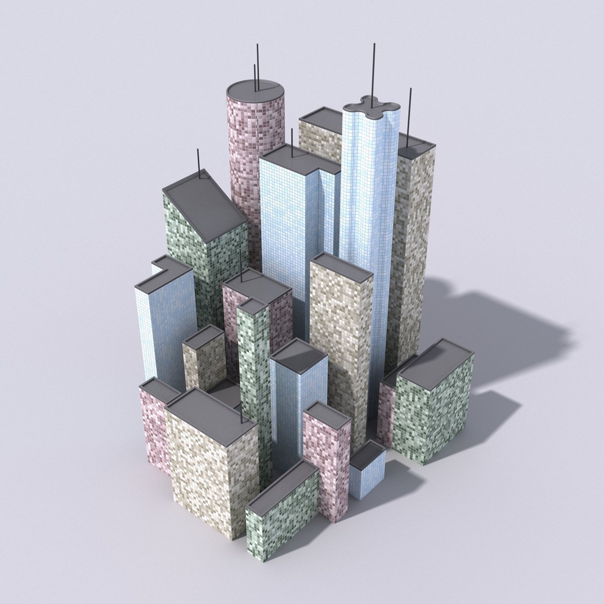 a group of skyscrs that are made up of blocks