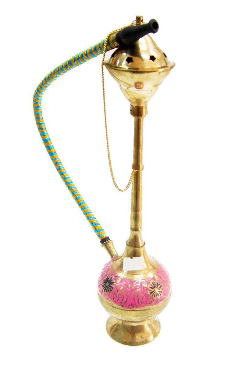an antique ss - plated hookah with pink flower design