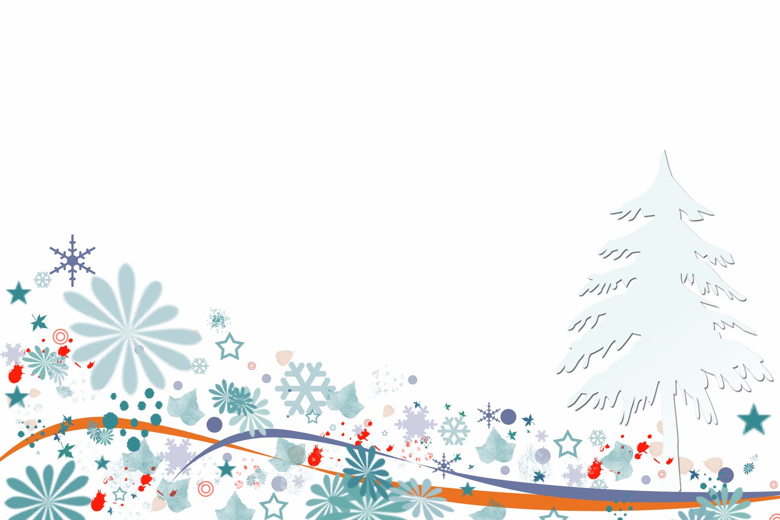 a christmas card with a tree and snowflakes on a white background