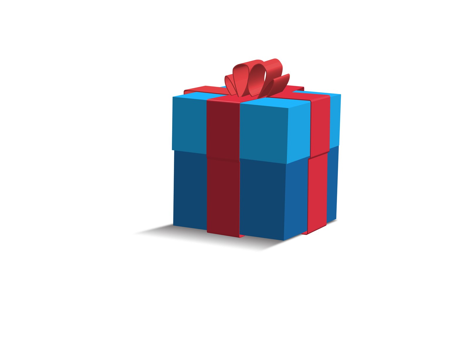 a blue gift box with a red bow