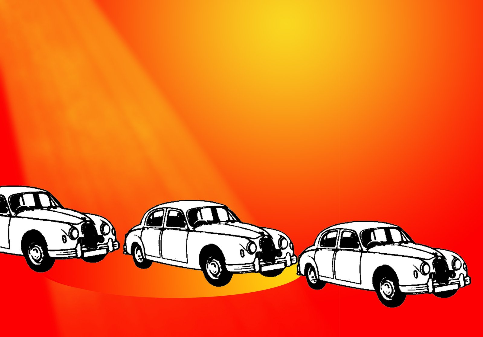 a line of vintage cars on a red background