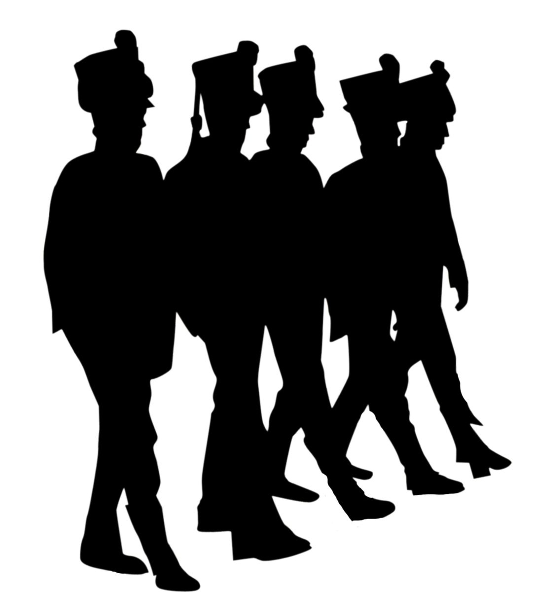 silhouettes of students walking in line and carrying their graduation hats