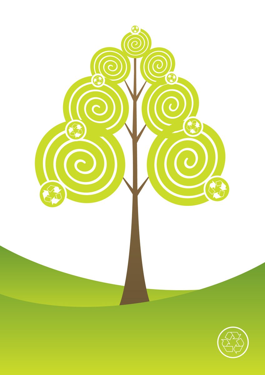 a green and brown swirly tree on a hill