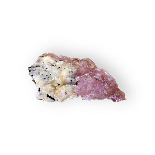 the crystals are in pink and white on the rock