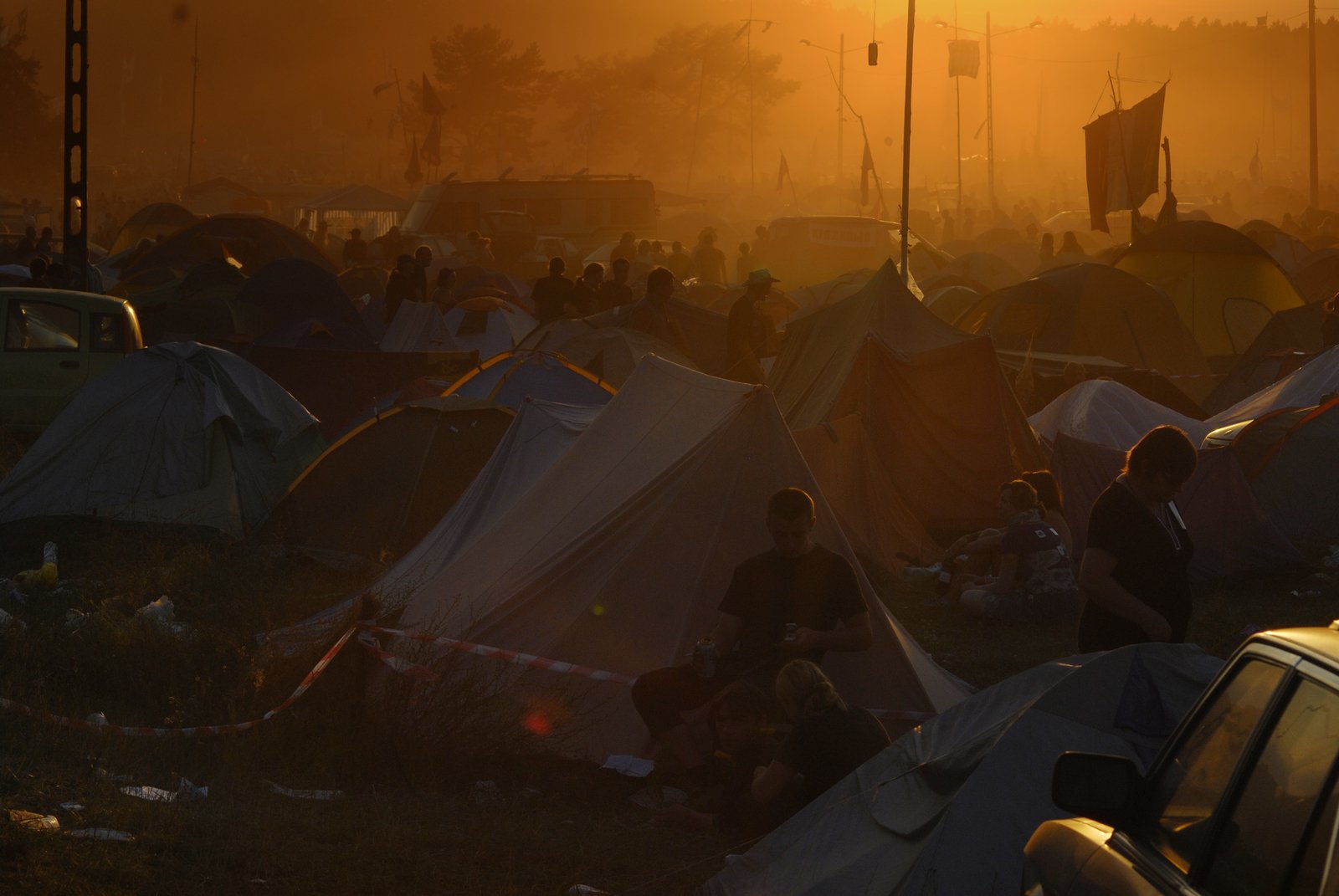 a very small group of tents at sunset