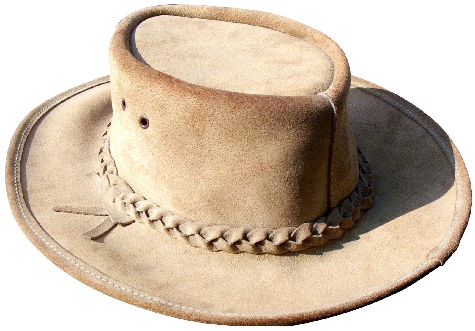 the top of a white hat with a large, round brim