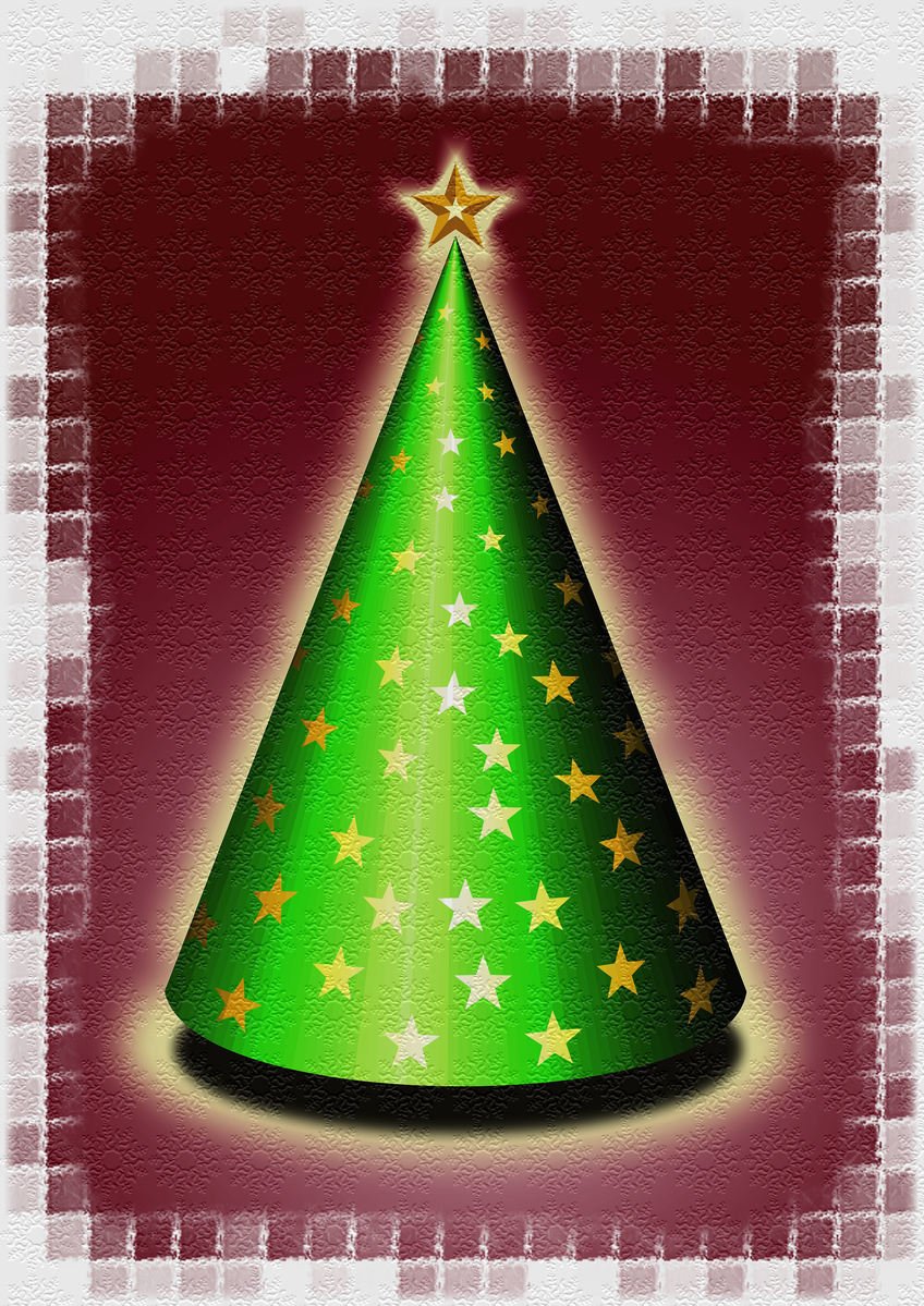 an abstractly colored christmas tree with stars