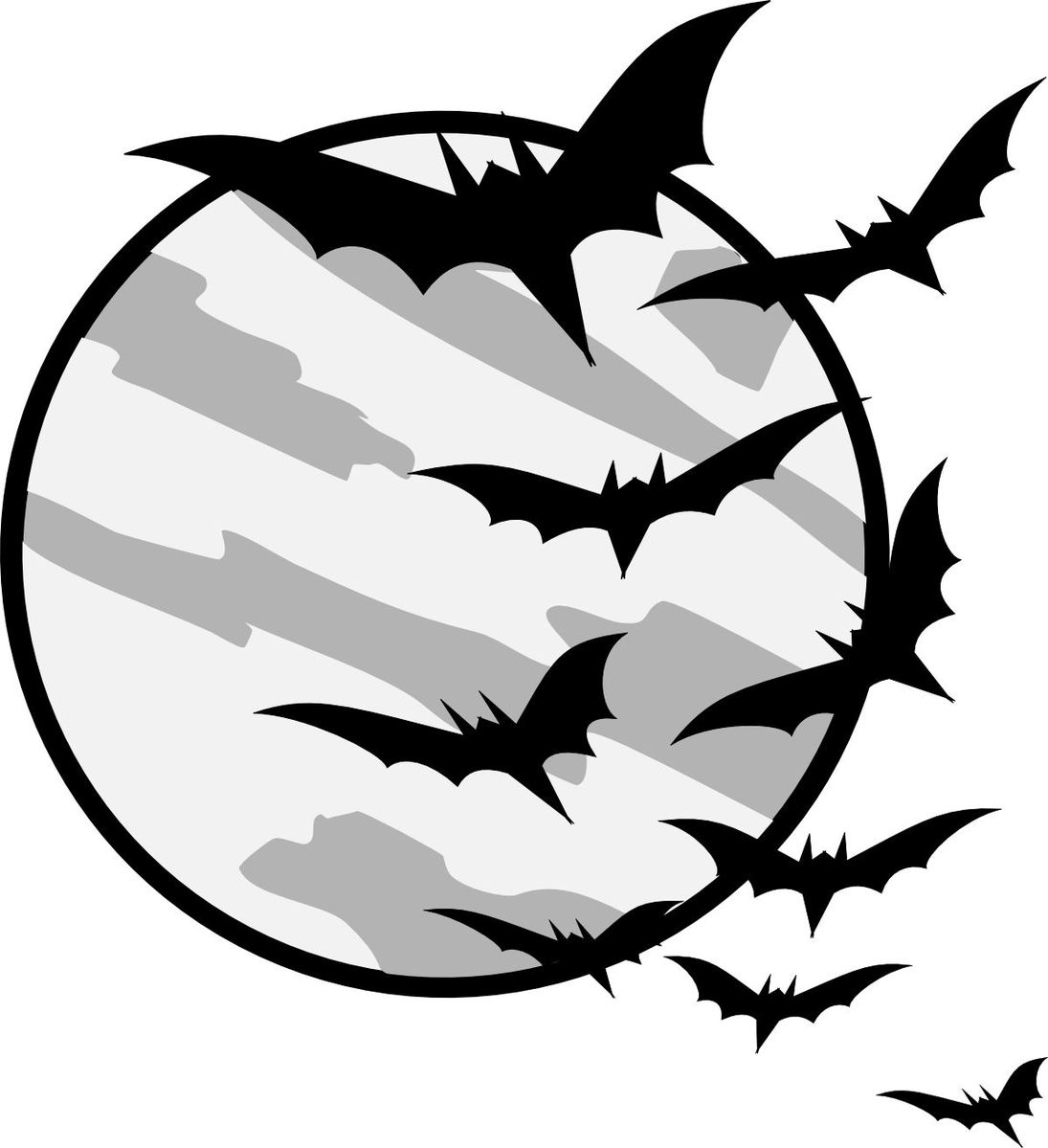 a circular drawing of bats with the moon in the middle