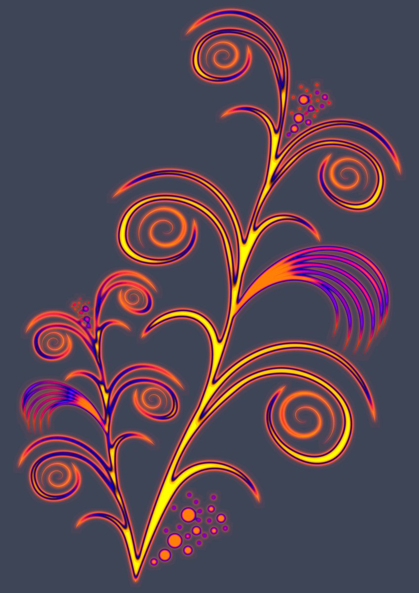 a colorful painting of a plant with spirals on the stems