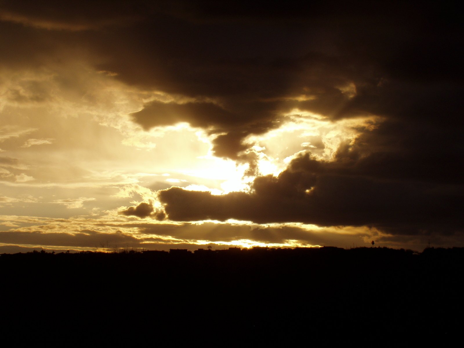 a sunset view of the sky and clouds above trees