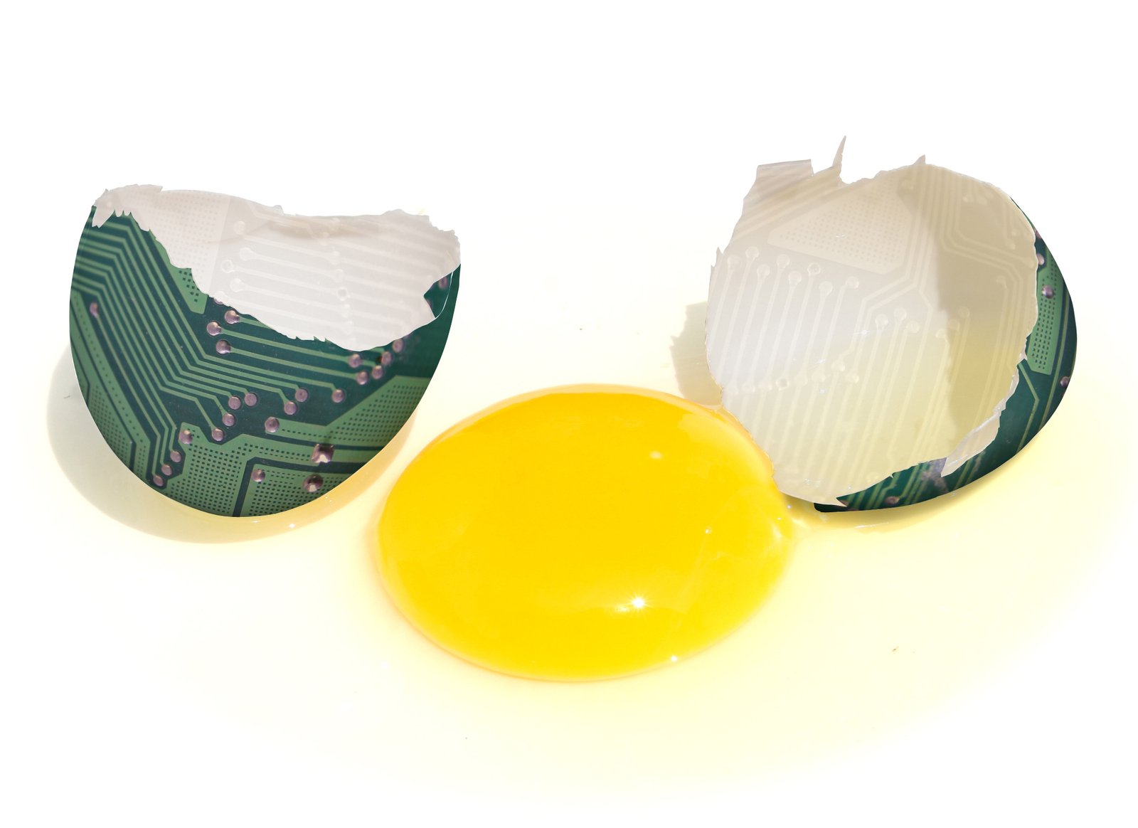 two ed eggs sitting side by side on a white surface
