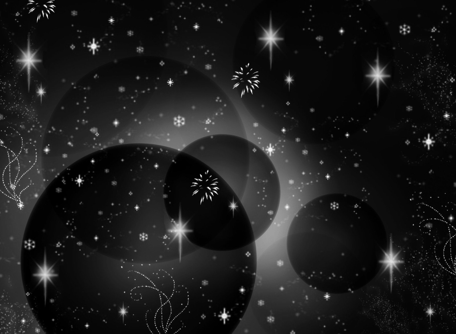 black and white bubbles with stars on the back
