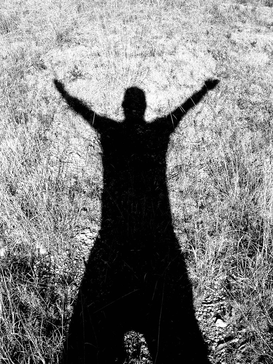 a person wearing a dark outfit standing in front of a field