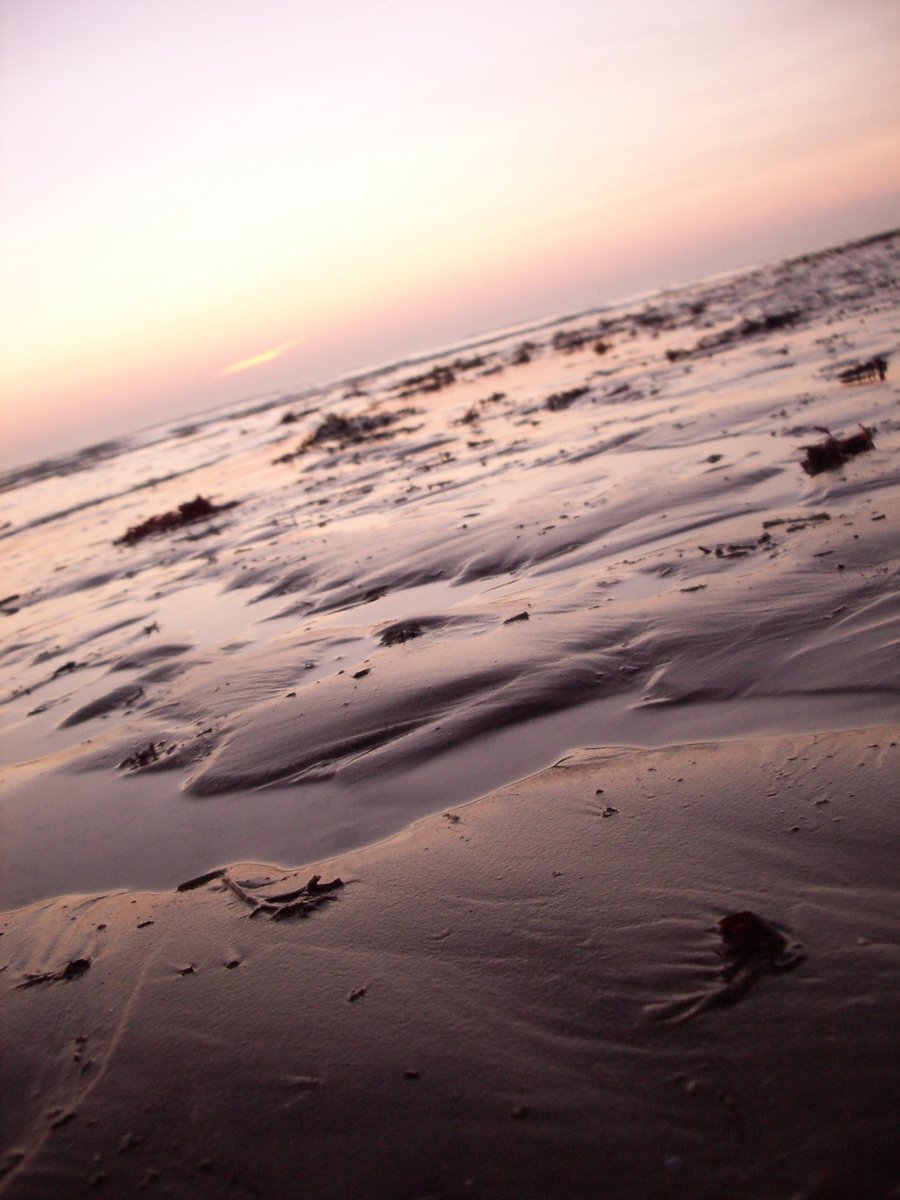 there are footprints in the sand of a beach