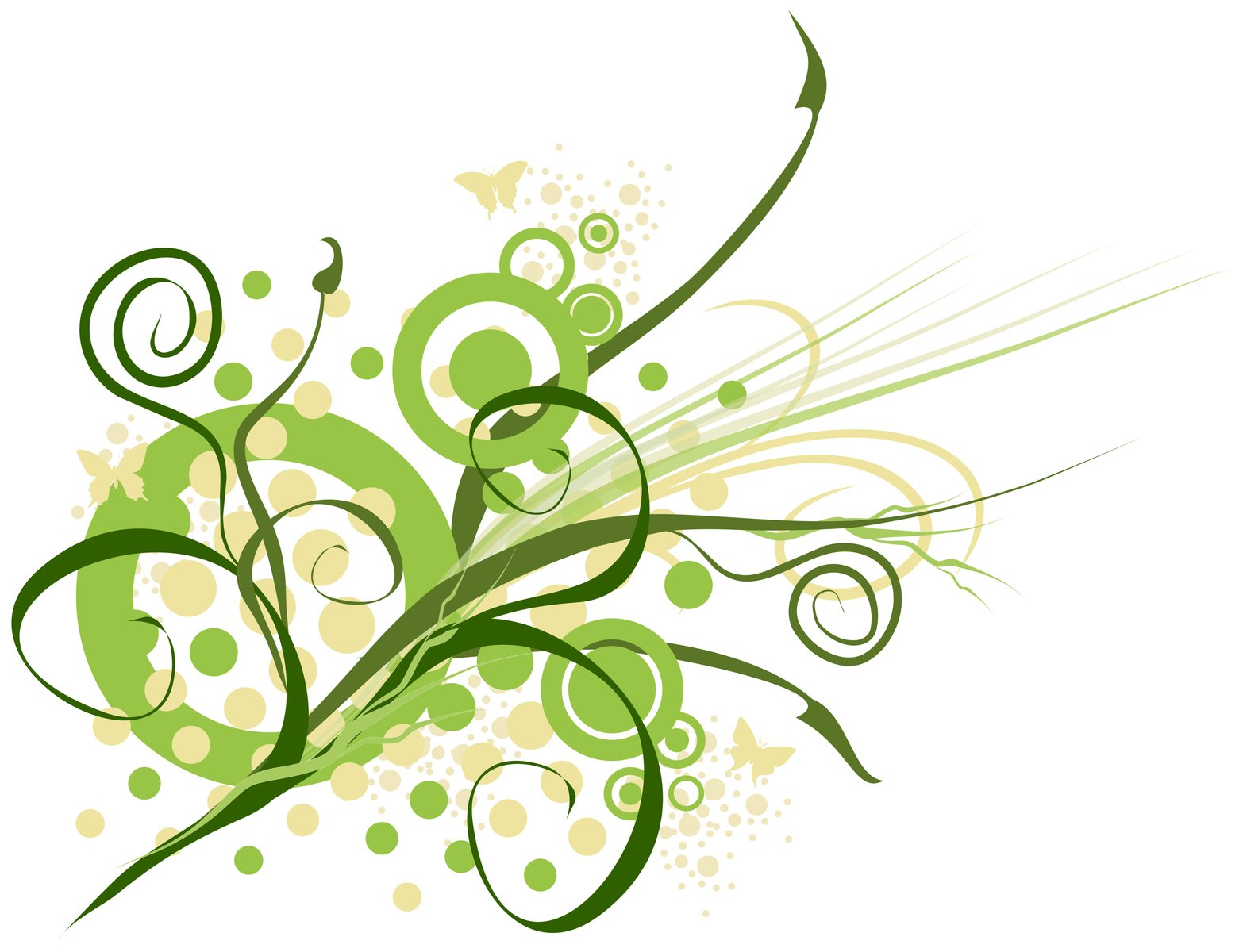 abstract green flowers with swirls and dots