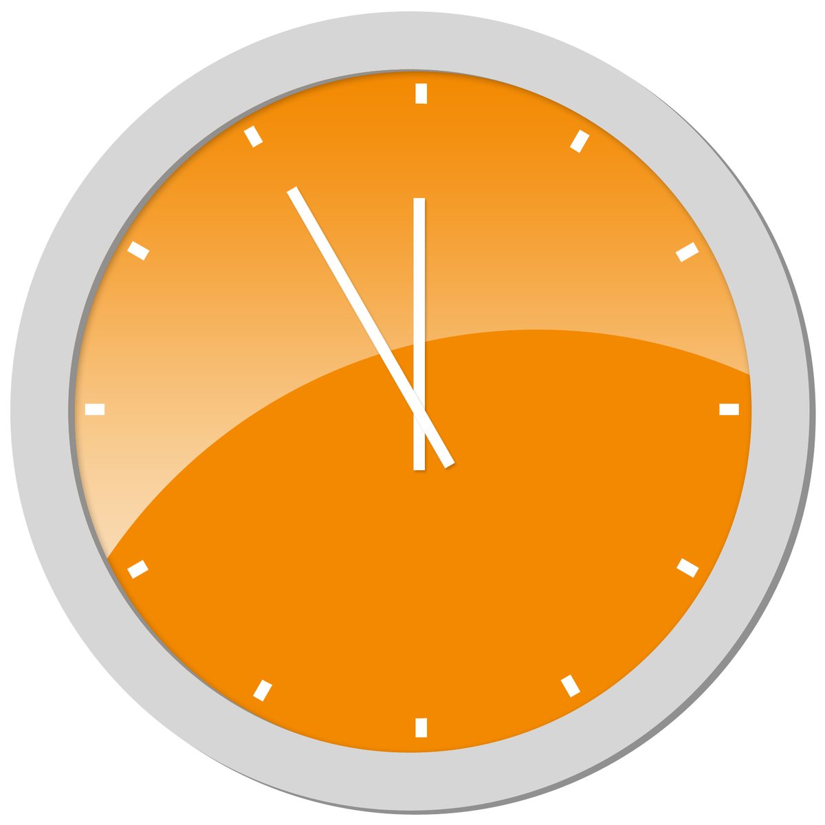 an orange and silver clock with a second