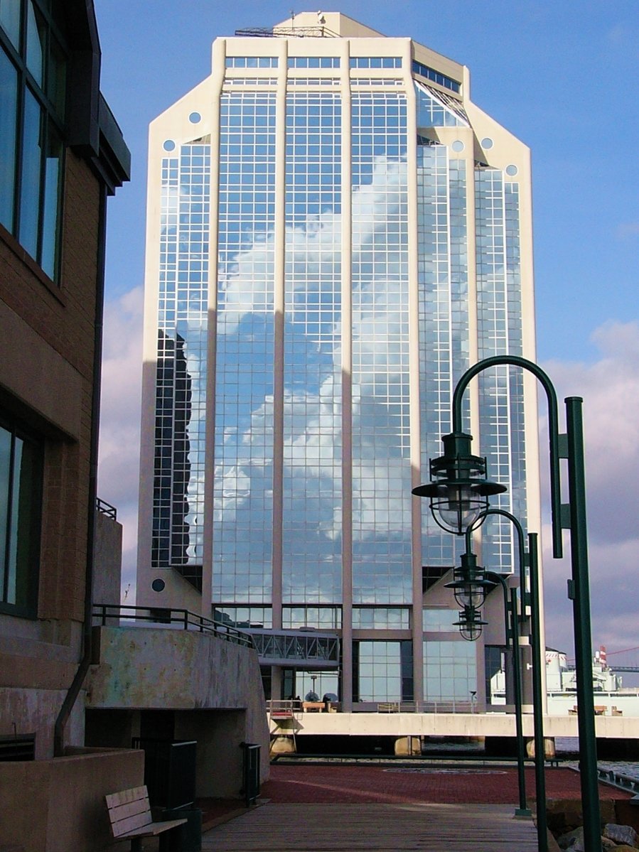 view of skyscr on the waterfront in the evening