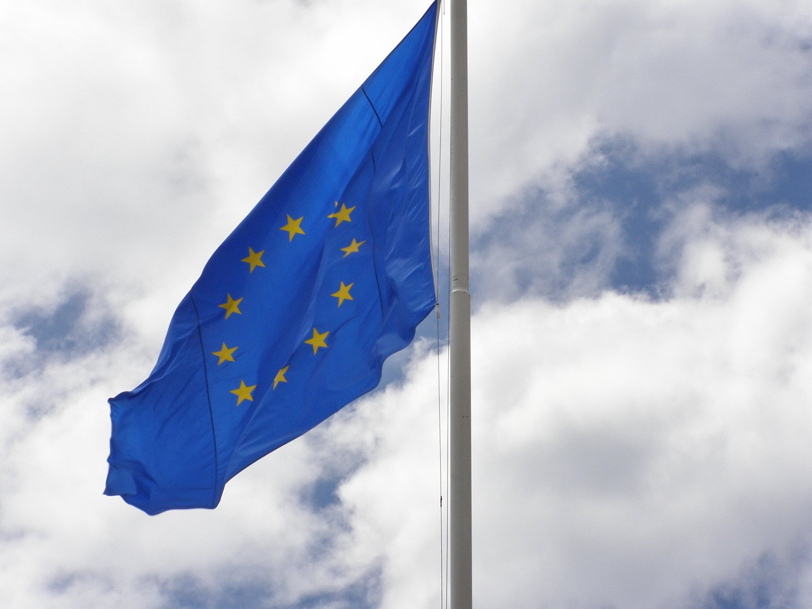 an european flag flies from the side of a pole