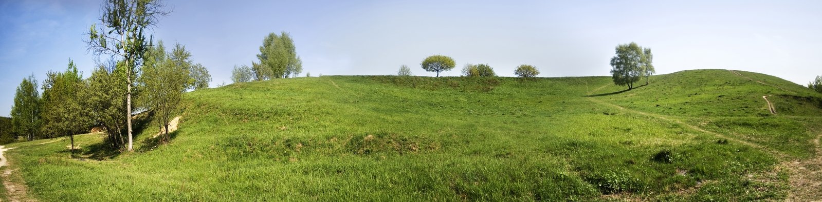 a hill that is surrounded by lots of grass