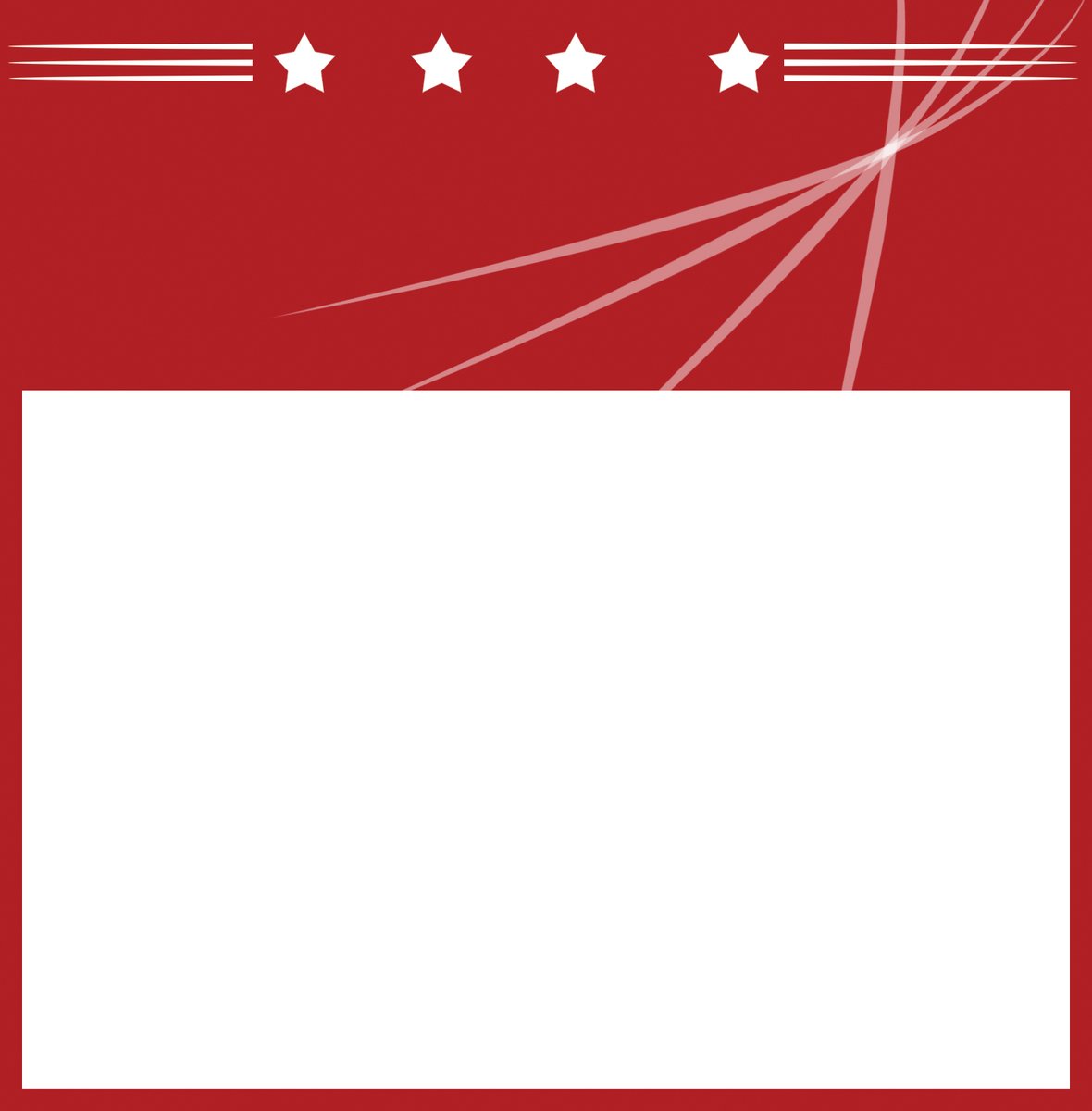 five star frame red background with white and silver stripe for the text