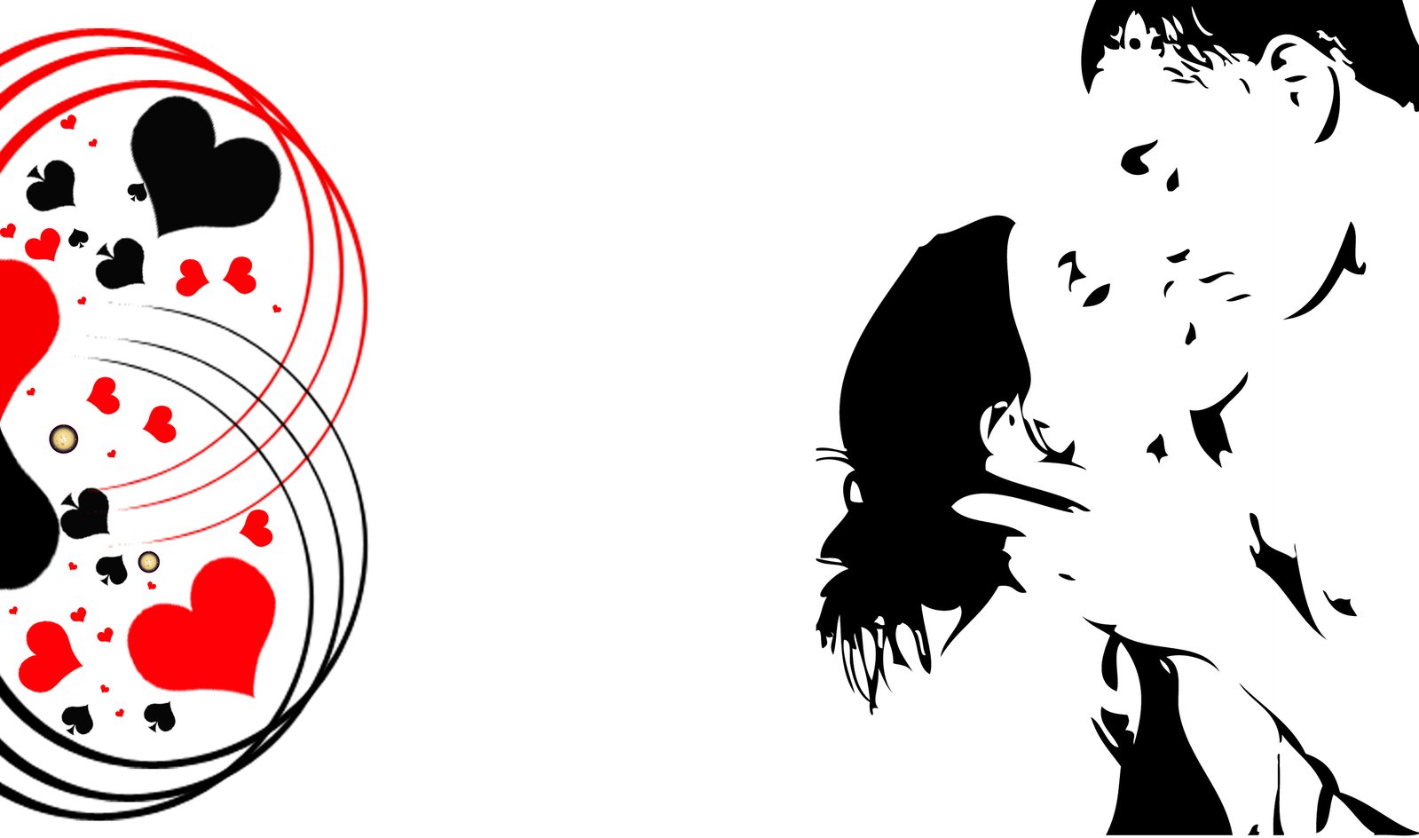 an abstract red and black design of people holding each other